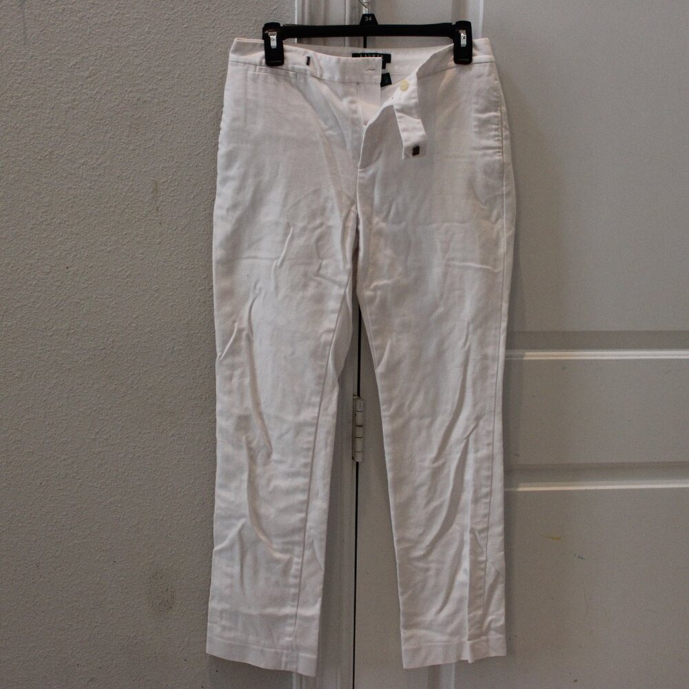 Lauren Ralph Lauren Women Size 6 White Camaron Flat Front Dress Pants Trousers